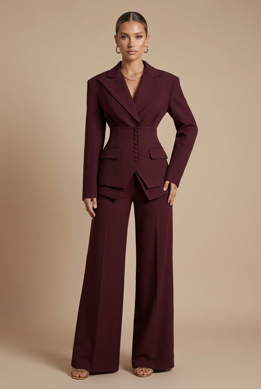 Women's Tailored Blazer and Wide-Leg Trousers | Elegant Formal Pant Suit Set 2