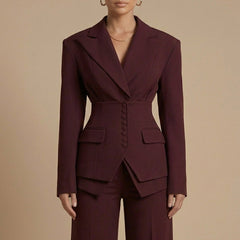 Women's Tailored Blazer and Wide-Leg Trousers | Elegant Formal Pant Suit Set 4