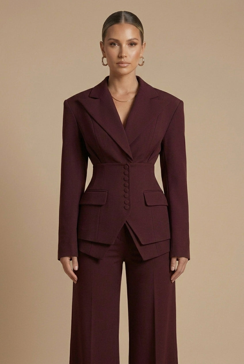 Women's Tailored Blazer and Wide-Leg Trousers | Elegant Formal Pant Suit Set 4
