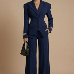 Women's Tailored Blazer and Wide-Leg Trousers | Elegant Formal Pant Suit Set 5