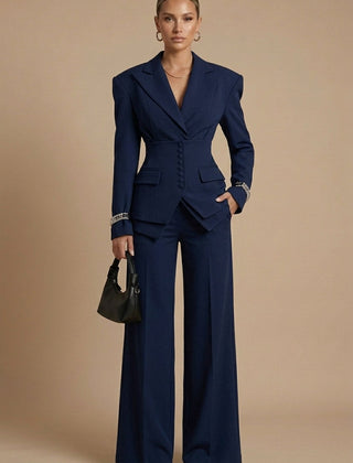 Women's Tailored Blazer and Wide-Leg Trousers | Elegant Formal Pant Suit Set 5