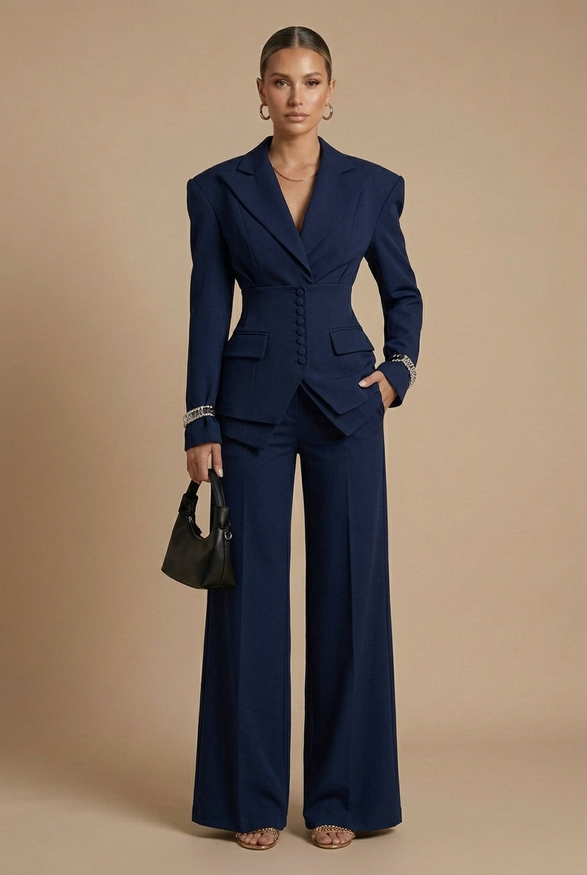 Women's Tailored Blazer and Wide-Leg Trousers | Elegant Formal Pant Suit Set 5