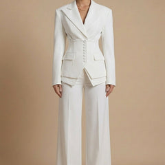 Women's Tailored Blazer and Wide-Leg Trousers | Elegant Formal Pant Suit Set 6