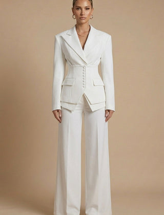 Women's Tailored Blazer and Wide-Leg Trousers | Elegant Formal Pant Suit Set 6