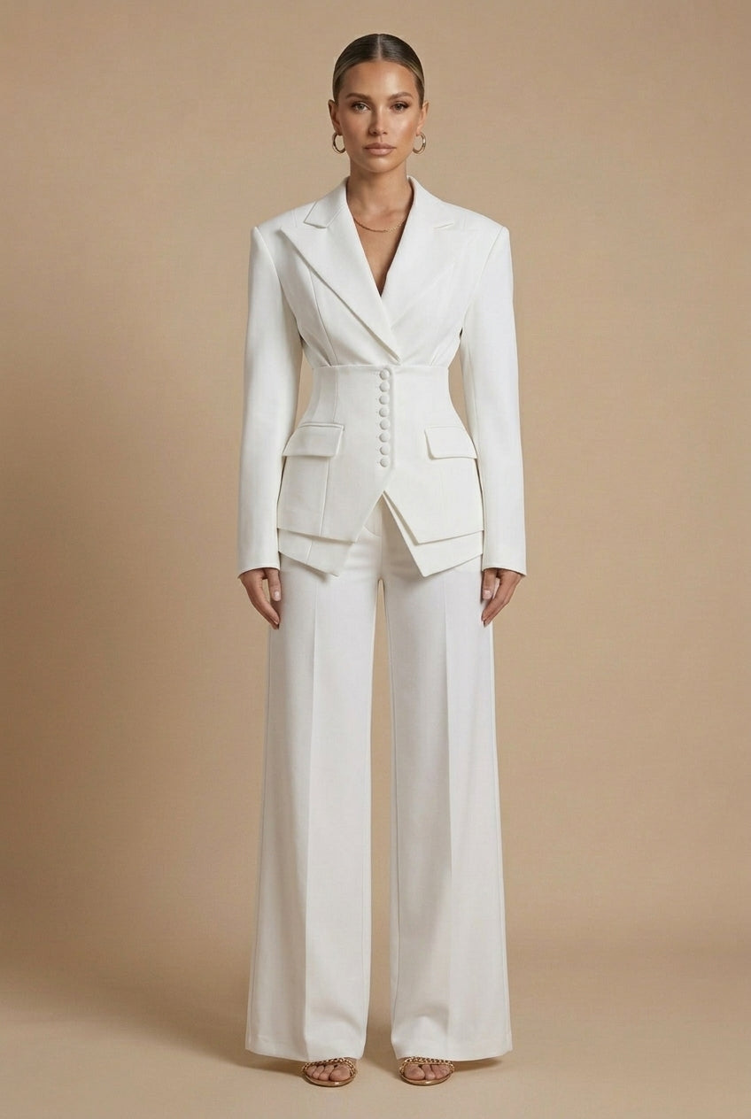 Women's Tailored Blazer and Wide-Leg Trousers | Elegant Formal Pant Suit Set 6