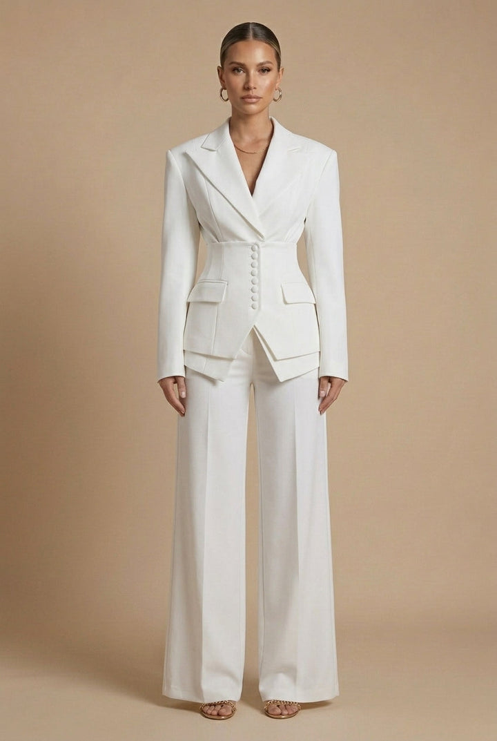 Women's Tailored Blazer and Wide-Leg Trousers | Elegant Formal Pant Suit Set 6