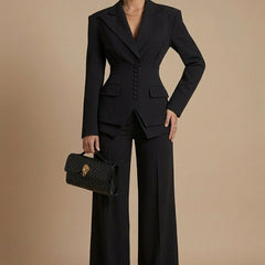 Women's Tailored Blazer and Wide-Leg Trousers | Elegant Formal Pant Suit Set 7