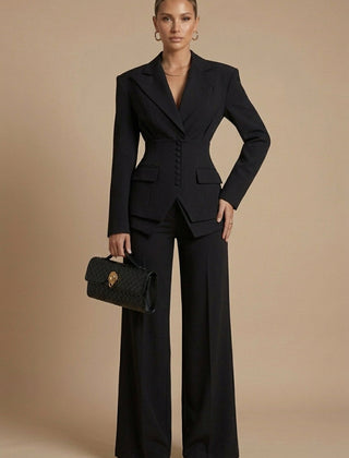Women's Tailored Blazer and Wide-Leg Trousers | Elegant Formal Pant Suit Set 7