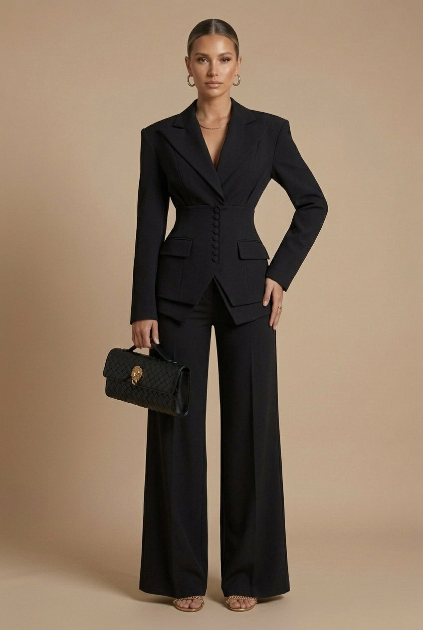 Women's Tailored Blazer and Wide-Leg Trousers | Elegant Formal Pant Suit Set 7