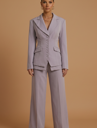 Women's Tailored Blazer and Wide-Leg Trousers | Elegant Formal Pant Suit Set 8