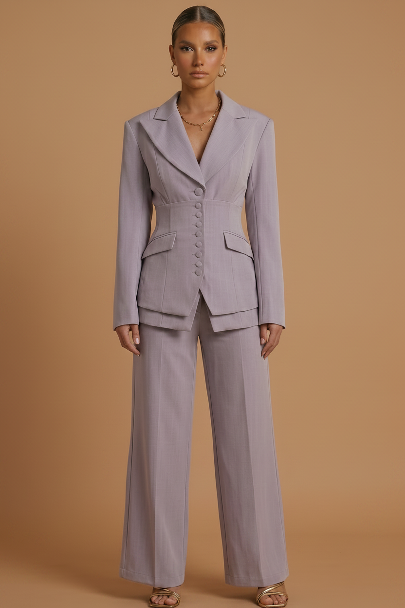 Women's Tailored Blazer and Wide-Leg Trousers | Elegant Formal Pant Suit Set 8