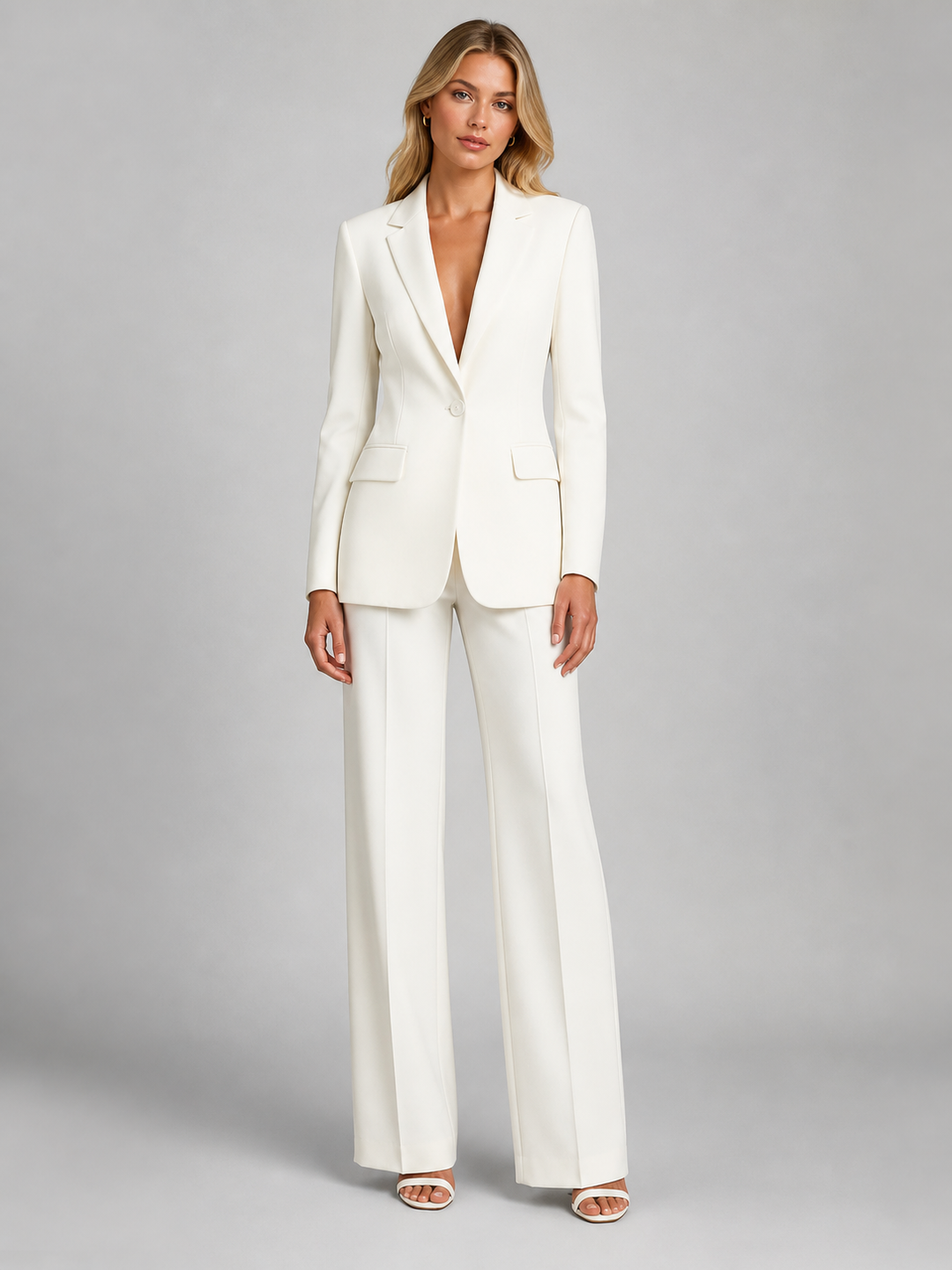 Women's Tailored Blazer and Wide Leg Trousers | Chic Elegant Suit for Professional Wear 0