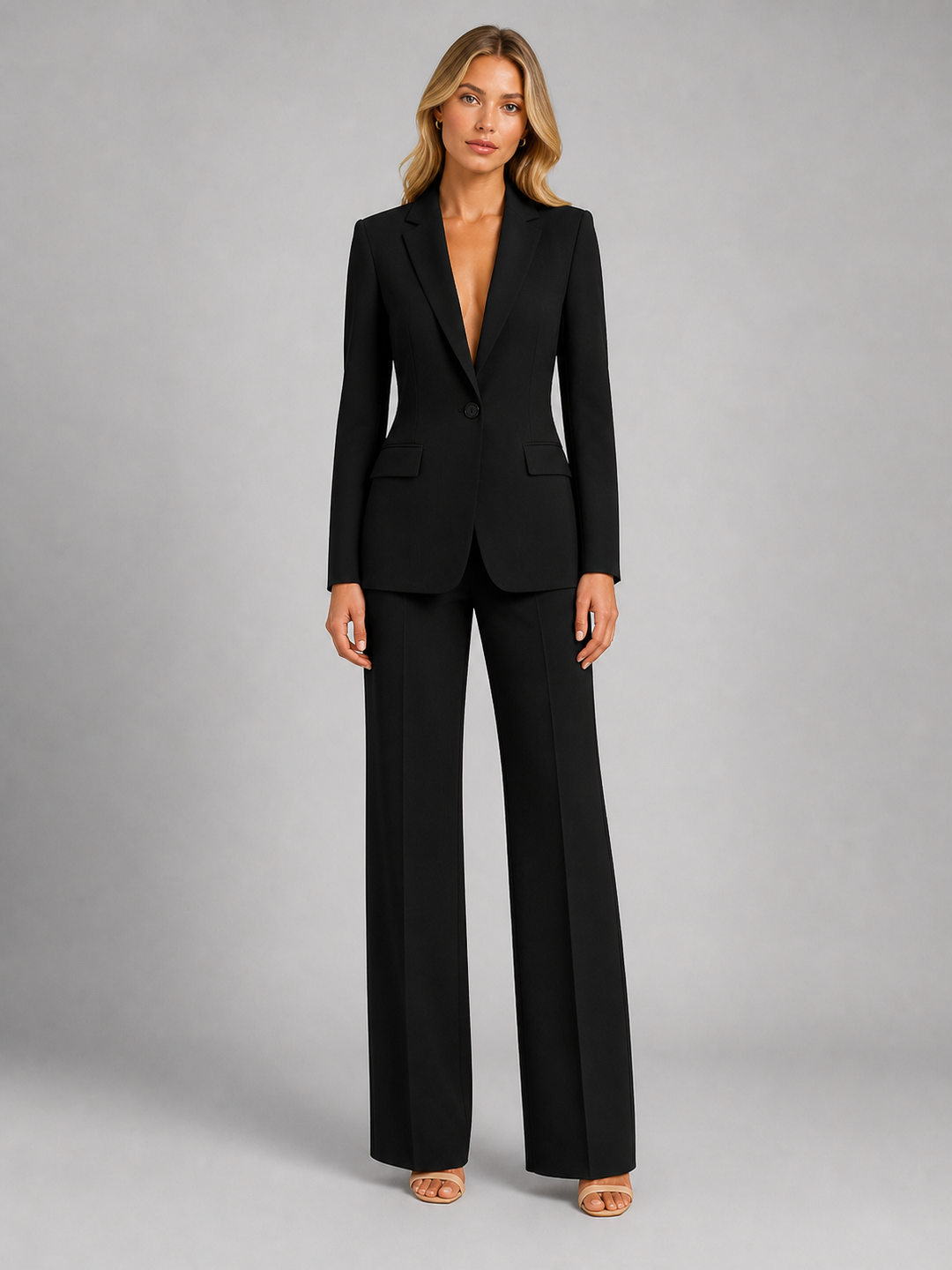 Women's Tailored Blazer and Wide Leg Trousers | Chic Elegant Suit for Professional Wear 1