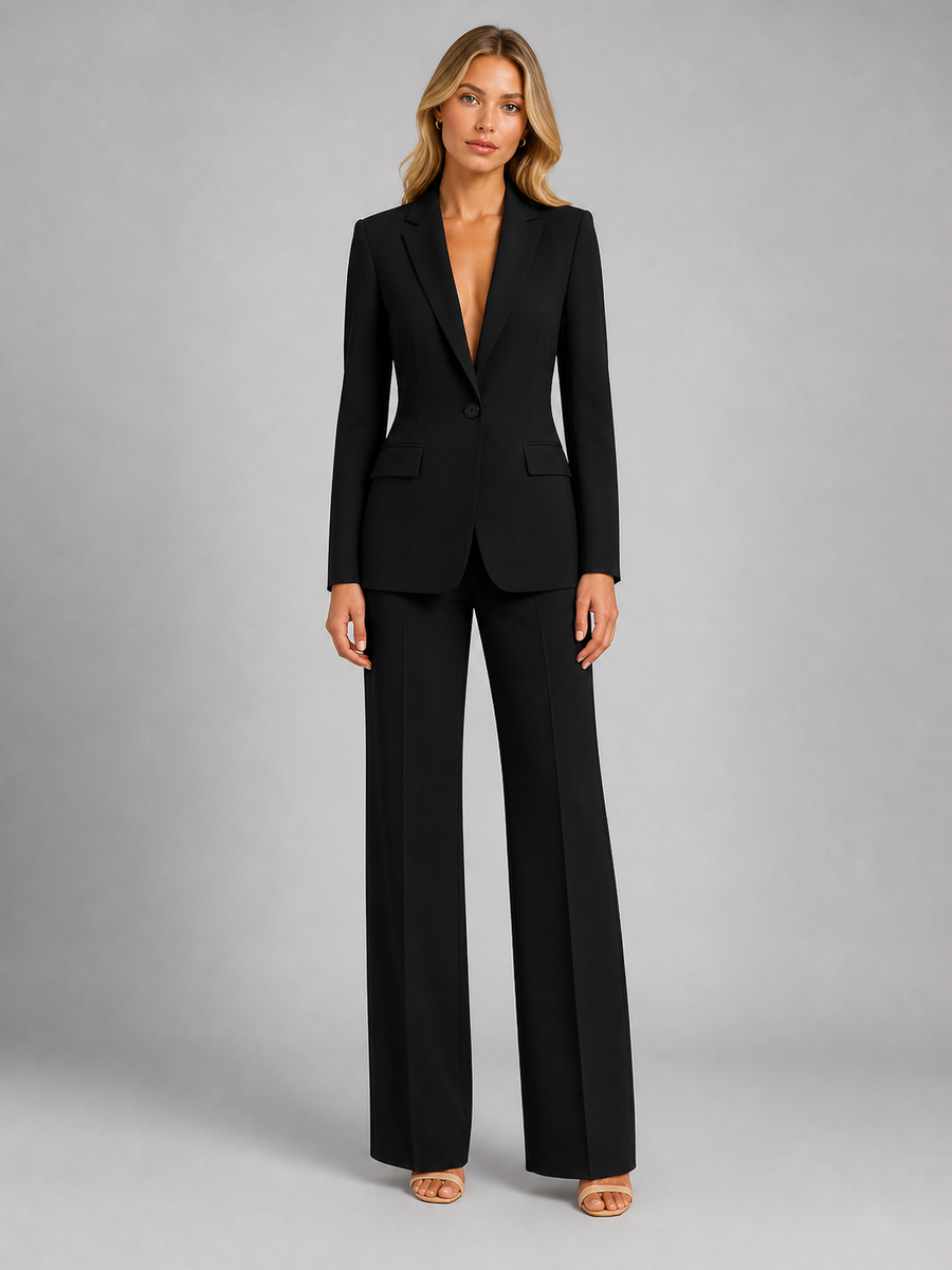 Women's Tailored Blazer and Wide Leg Trousers | Chic Elegant Suit for Professional Wear 1