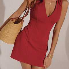 Women's Tailored Mini Dress | Elegant Sleeveless V-Neck Design for Spring 0