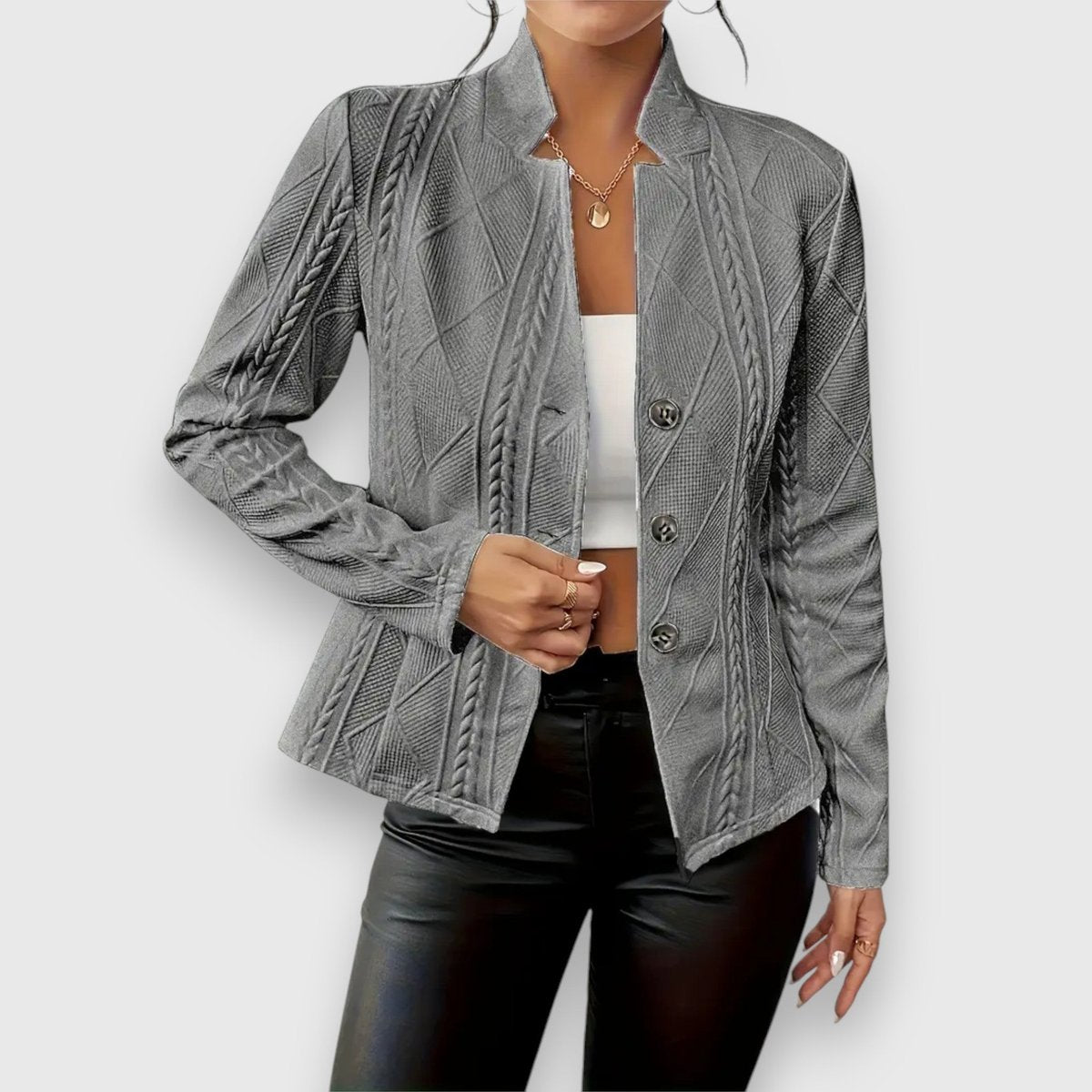 Women's Textured Cable-Knit Jumper | Elegant Mock-Neck Long-Sleeve Sweater 0