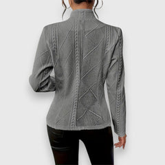 Women's Textured Cable-Knit Jumper | Elegant Mock-Neck Long-Sleeve Sweater 1