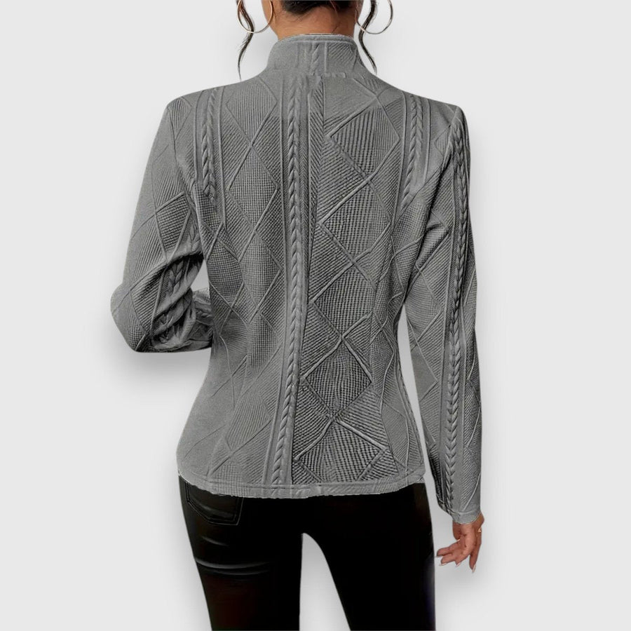 Women's Textured Cable-Knit Jumper | Elegant Mock-Neck Long-Sleeve Sweater 1