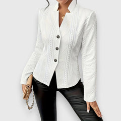 Women's Textured Cable-Knit Jumper | Elegant Mock-Neck Long-Sleeve Sweater 10
