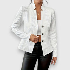 Women's Textured Cable-Knit Jumper | Elegant Mock-Neck Long-Sleeve Sweater 2