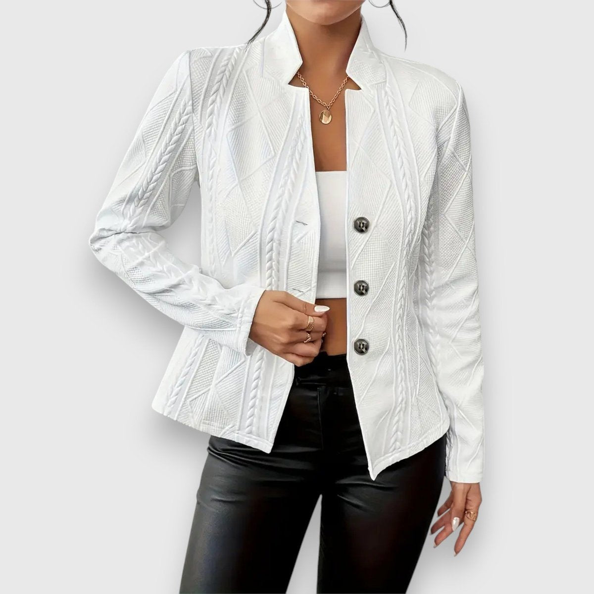 Women's Textured Cable-Knit Jumper | Elegant Mock-Neck Long-Sleeve Sweater 2