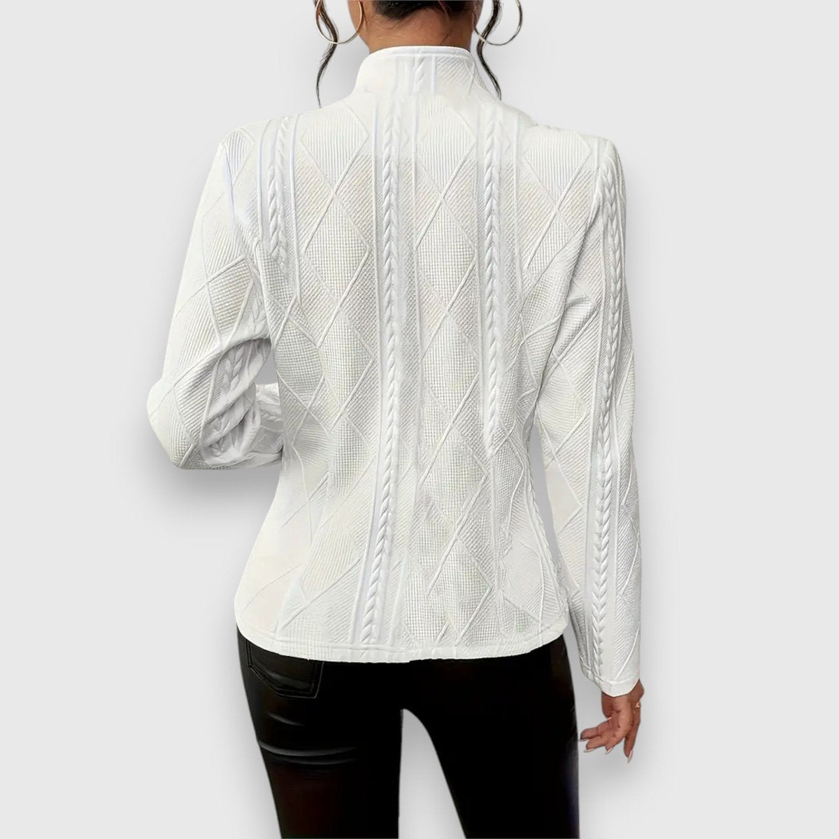 Women's Textured Cable-Knit Jumper | Elegant Mock-Neck Long-Sleeve Sweater 3