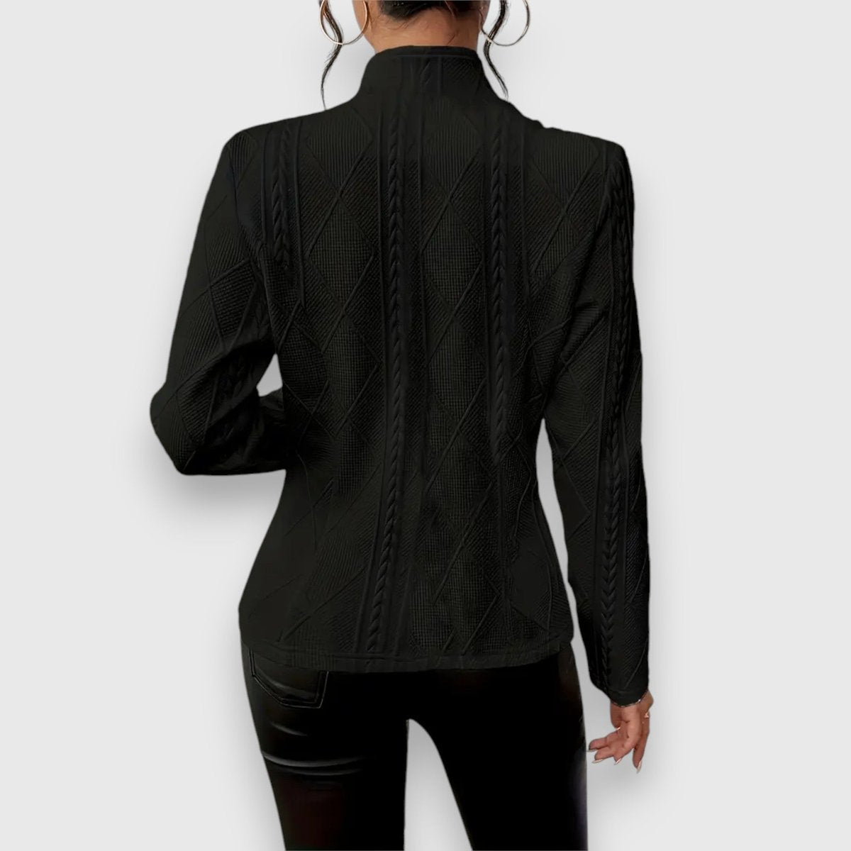 Women's Textured Cable-Knit Jumper | Elegant Mock-Neck Long-Sleeve Sweater 4