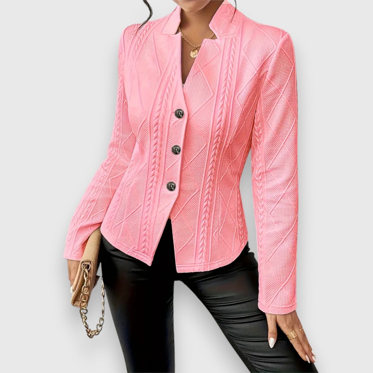 Women's Textured Cable-Knit Jumper | Elegant Mock-Neck Long-Sleeve Sweater 5