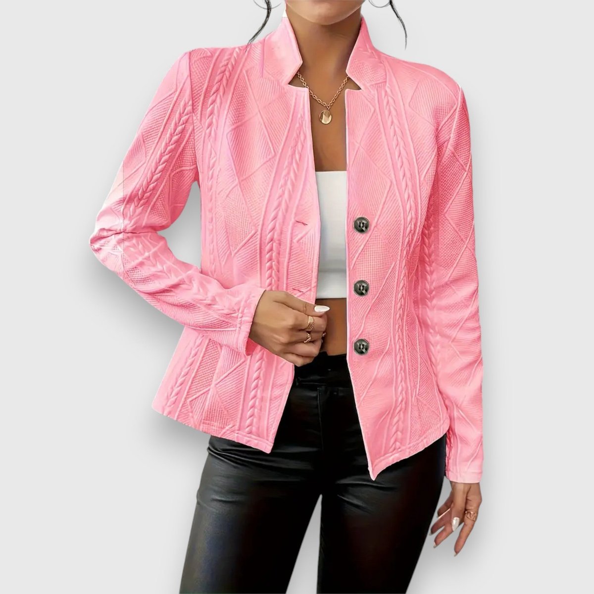 Women's Textured Cable-Knit Jumper | Elegant Mock-Neck Long-Sleeve Sweater 6