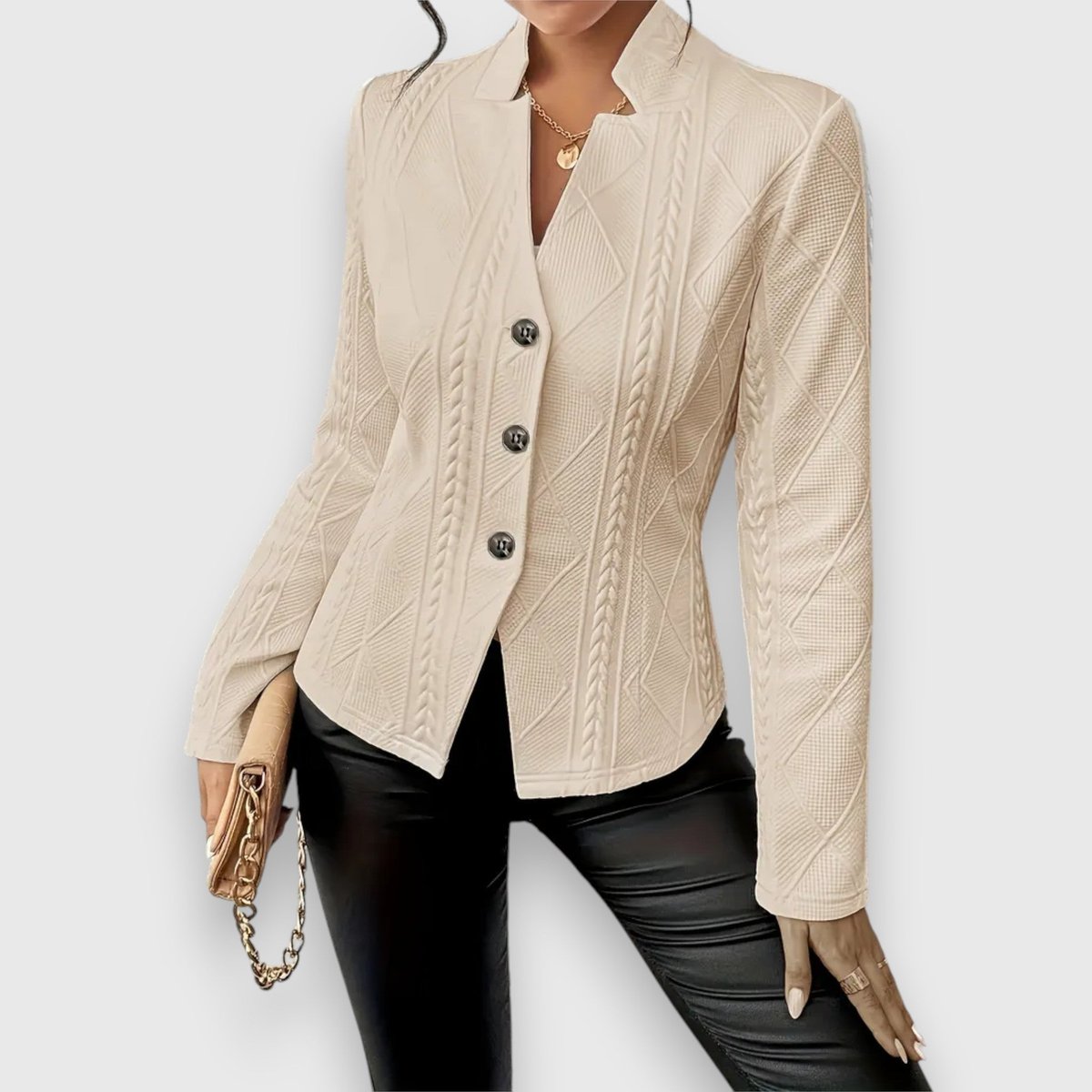 Women's Textured Cable-Knit Jumper | Elegant Mock-Neck Long-Sleeve Sweater 7