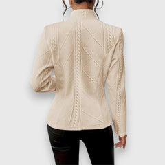 Women's Textured Cable-Knit Jumper | Elegant Mock-Neck Long-Sleeve Sweater 8