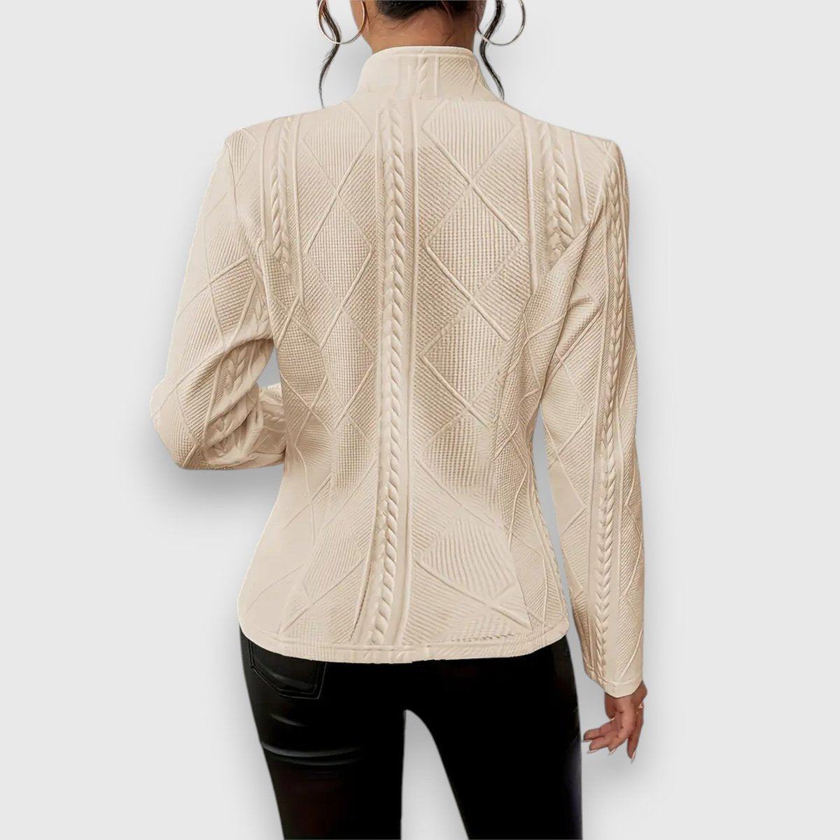 Women's Textured Cable-Knit Jumper | Elegant Mock-Neck Long-Sleeve Sweater 8
