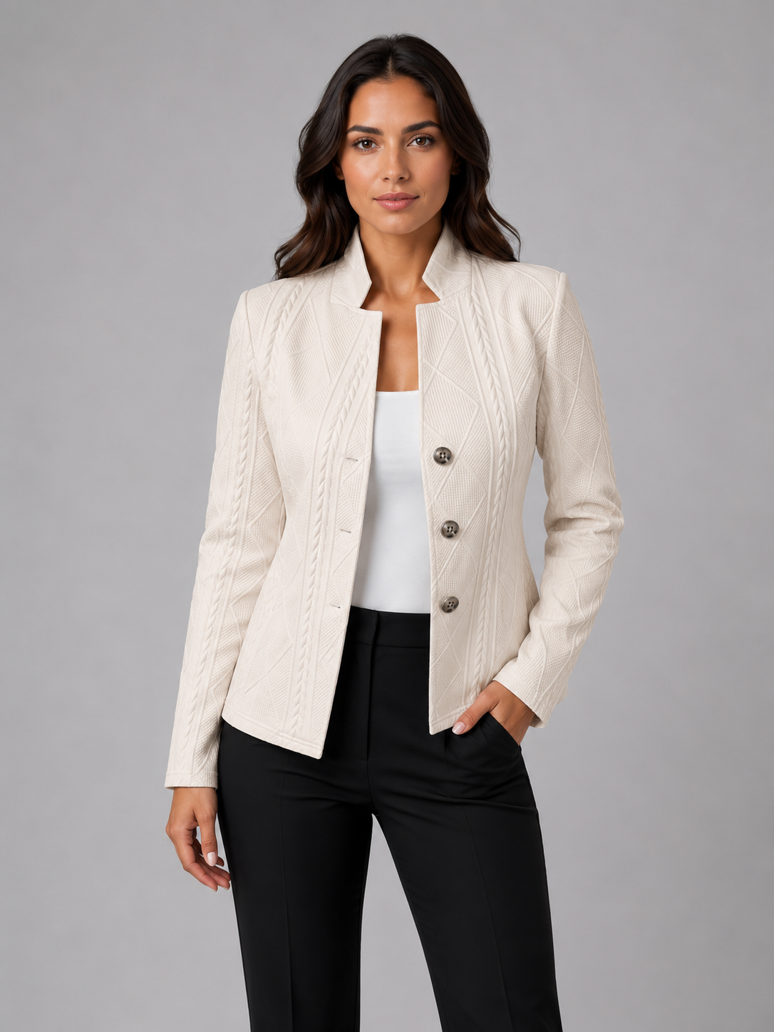 Women's Textured Cable Knit Blazer | Elegant Tailored Fit Jacket | Sophisticated Professional Outerwear 1