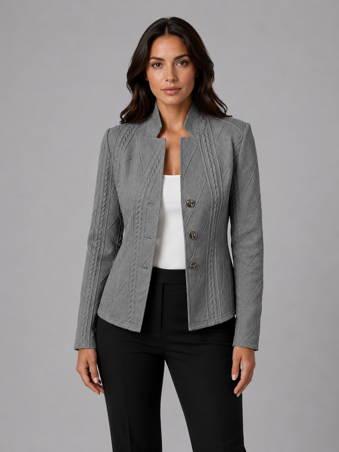 Women's Textured Cable Knit Blazer | Elegant Tailored Fit Jacket | Sophisticated Professional Outerwear 3
