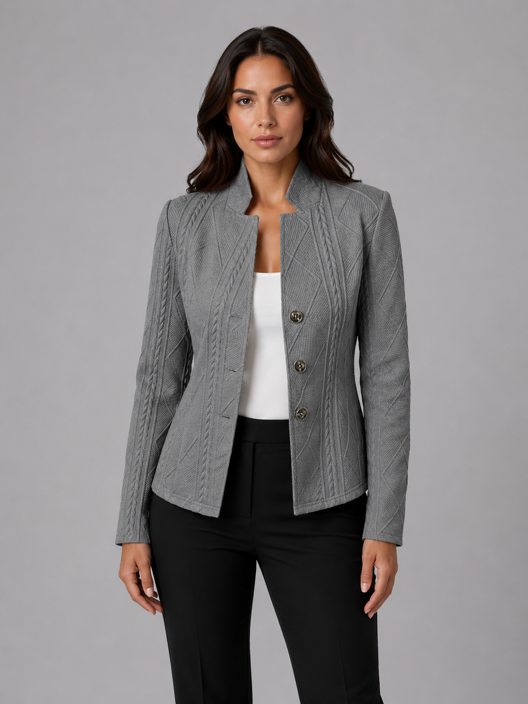 Women's Textured Cable Knit Blazer | Elegant Tailored Fit Jacket | Sophisticated Professional Outerwear 3