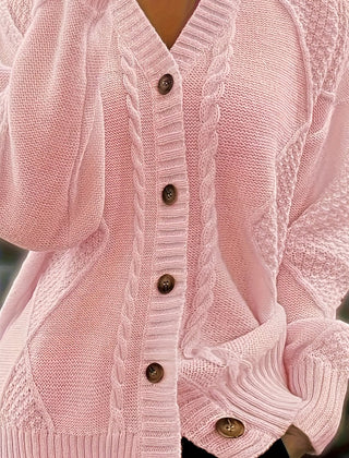 Women's Textured Cable Knit Cardigan | Relaxed Oversized V-Neck Sweater for Autumn 0