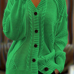 Women's Textured Cable Knit Cardigan | Relaxed Oversized V-Neck Sweater for Autumn 1