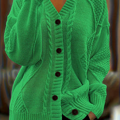 Women's Textured Cable Knit Cardigan | Relaxed Oversized V-Neck Sweater for Autumn 10
