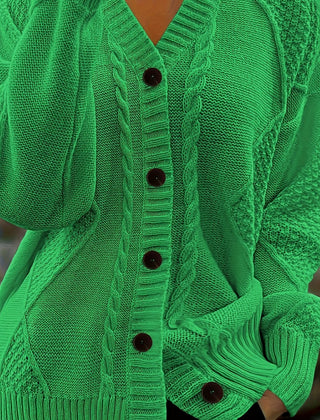 Women's Textured Cable Knit Cardigan | Relaxed Oversized V-Neck Sweater for Autumn 10