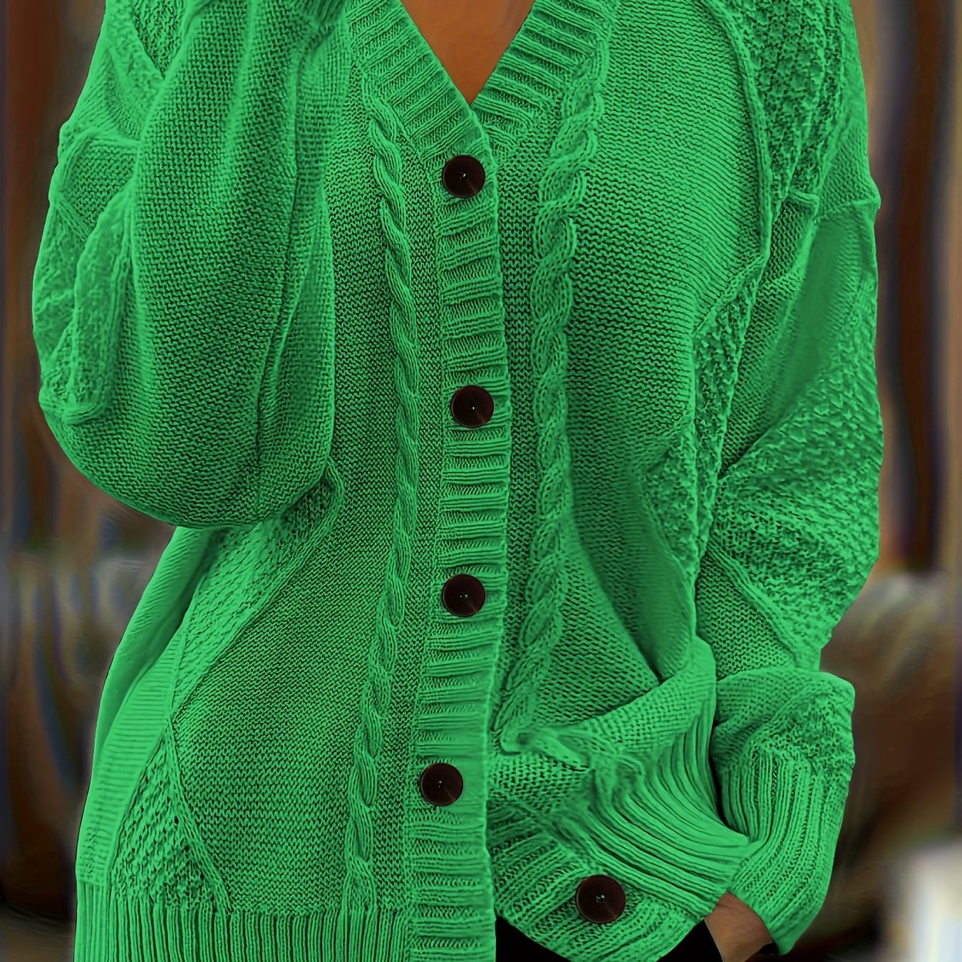 Women's Textured Cable Knit Cardigan | Relaxed Oversized V-Neck Sweater for Autumn 10