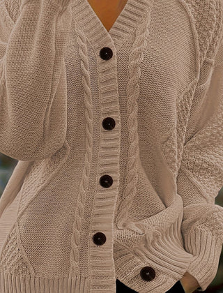 Women's Textured Cable Knit Cardigan | Relaxed Oversized V-Neck Sweater for Autumn 11