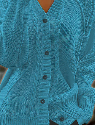 Women's Textured Cable Knit Cardigan | Relaxed Oversized V-Neck Sweater for Autumn 12