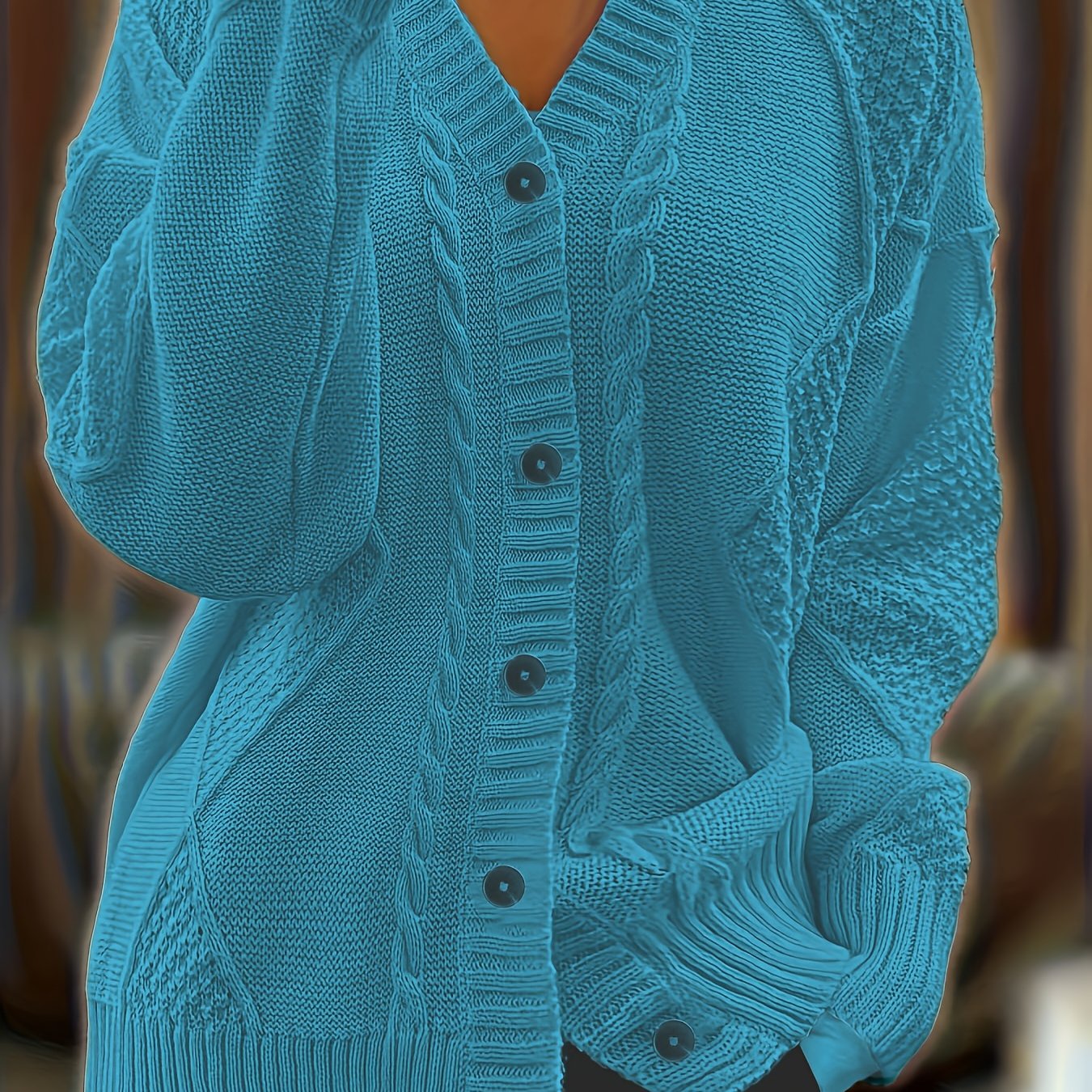 Women's Textured Cable Knit Cardigan | Relaxed Oversized V-Neck Sweater for Autumn 12