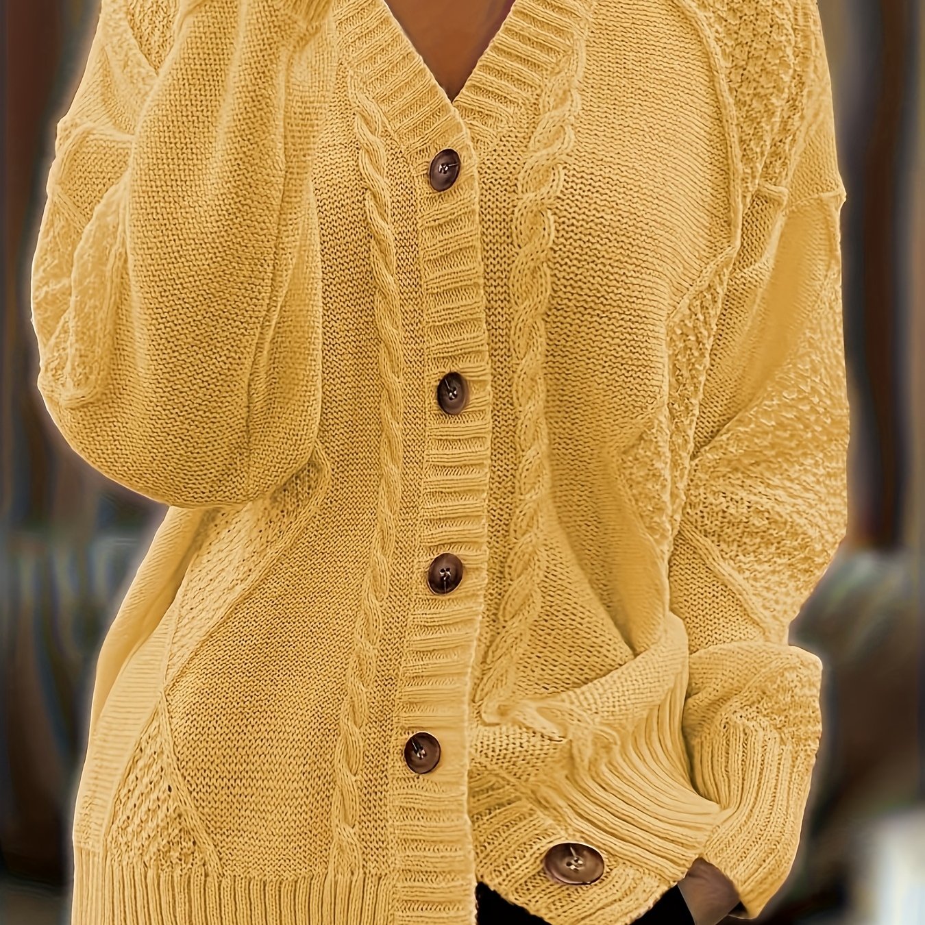 Women's Textured Cable Knit Cardigan | Relaxed Oversized V-Neck Sweater for Autumn 13