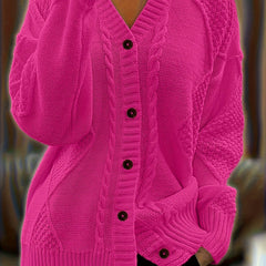 Women's Textured Cable Knit Cardigan | Relaxed Oversized V-Neck Sweater for Autumn 14