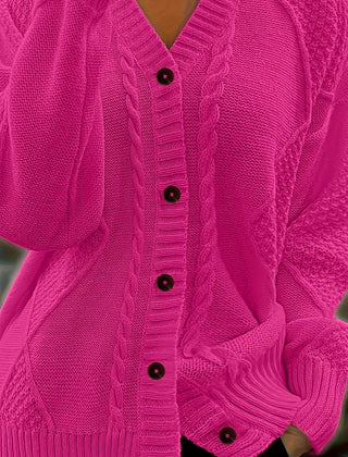 Women's Textured Cable Knit Cardigan | Relaxed Oversized V-Neck Sweater for Autumn 14