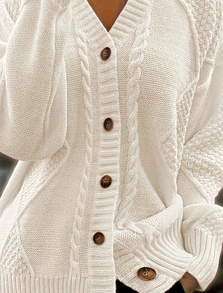 Women's Textured Cable Knit Cardigan | Relaxed Oversized V-Neck Sweater for Autumn 15
