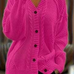 Women's Textured Cable Knit Cardigan | Relaxed Oversized V-Neck Sweater for Autumn 5