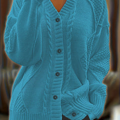 Women's Textured Cable Knit Cardigan | Relaxed Oversized V-Neck Sweater for Autumn 6