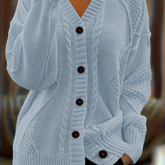 Women's Textured Cable Knit Cardigan | Relaxed Oversized V-Neck Sweater for Autumn 9
